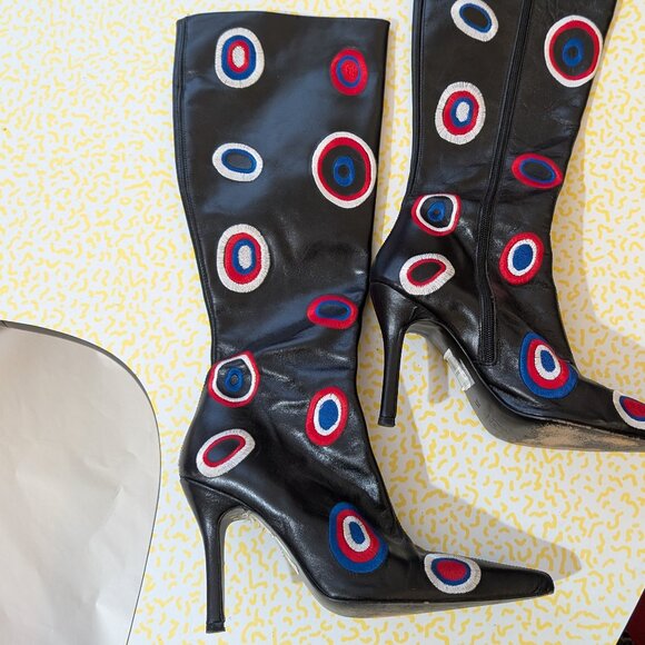 Shelly's of London Mod Dot Embroidered Leather Women's Knee High Boots Size 38 - Picture 10 of 13
